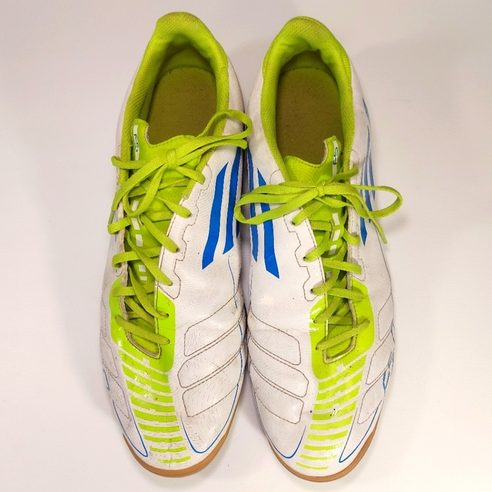 Adidas F50 White Blue Green Mens Indoor Soccer Shoes, Size 12